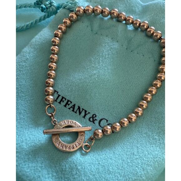 RARE Tiffany & Co. Rubedo Metal Rose Gold Color Ball Bead Toggle Chain Bracelet - Picture 8 of 12